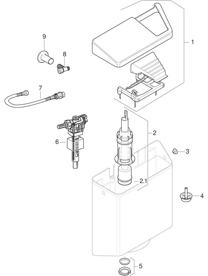 Exposed cisterns AP130, stop-and-go flush