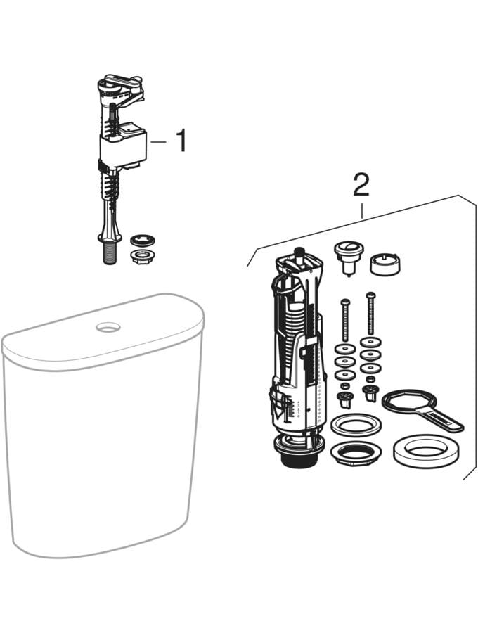 Exposed cisterns, close-coupled, dual flush, bottom water supply connection (Twyford Alcona)