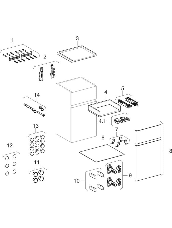 Sivukaapit laatikolla ja ovella (mallivuodesta 2021) (Geberit Renova Plan)