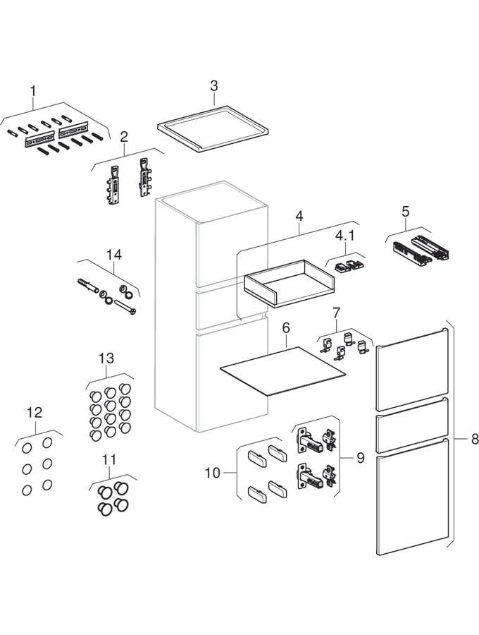 Puolikorkeat kaapit kahdella ovella ja yhdellä laatikolla (alkaen mallivuodesta 2021) (Geberit Renova Plan)