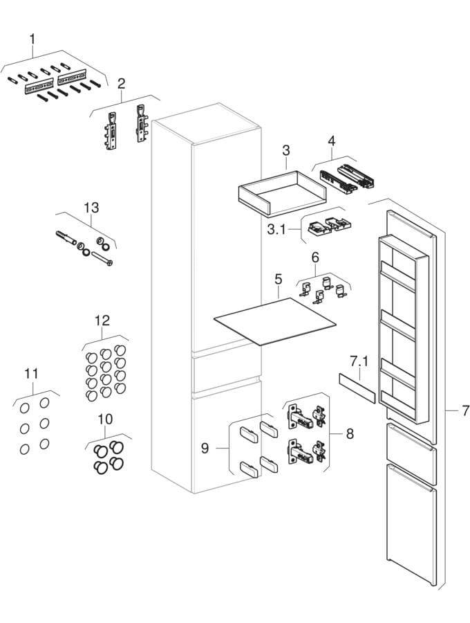 Tall cabinets with drawer and doors (from year of manufacture 2021) (Geberit Renova Plan)