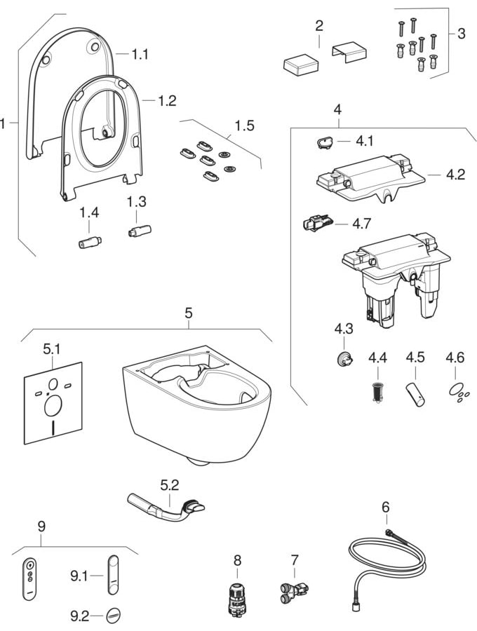 Sprängskiss: Set designkåpa för Geberit AquaClean Alba: vit