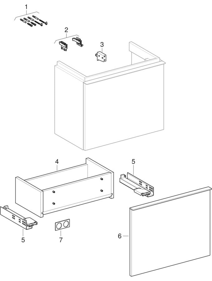 Cabinets for handrinse basin, with one drawer (Geberit iCon, iCon xs, 345)