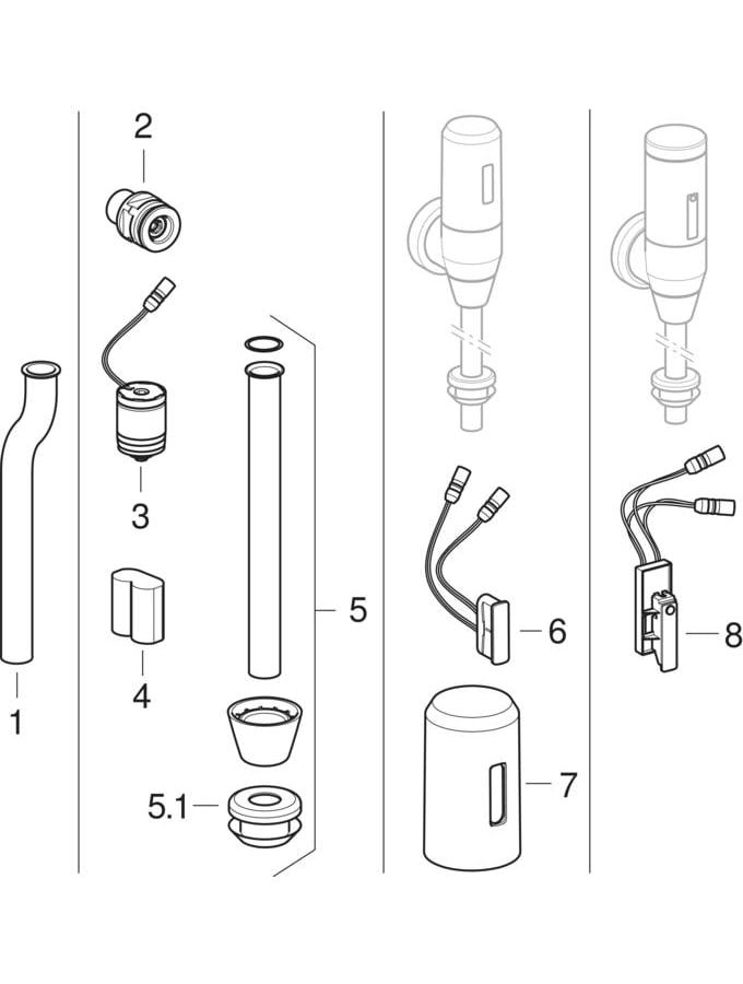 Sprängskiss: Geberit vattenanslutning för väggmonterad styrning av spolning: Material=Mässing