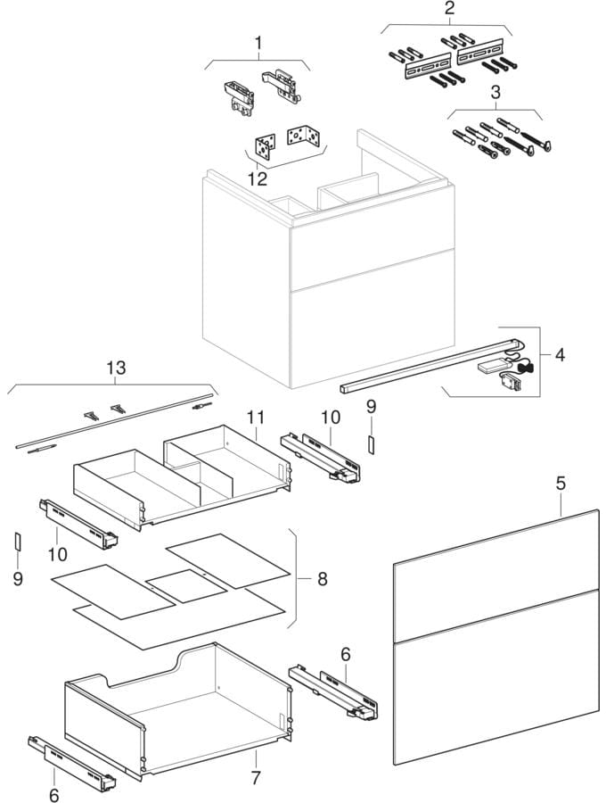 Underskåp för tvättställ, med två lådor (Geberit Xeno², 420)