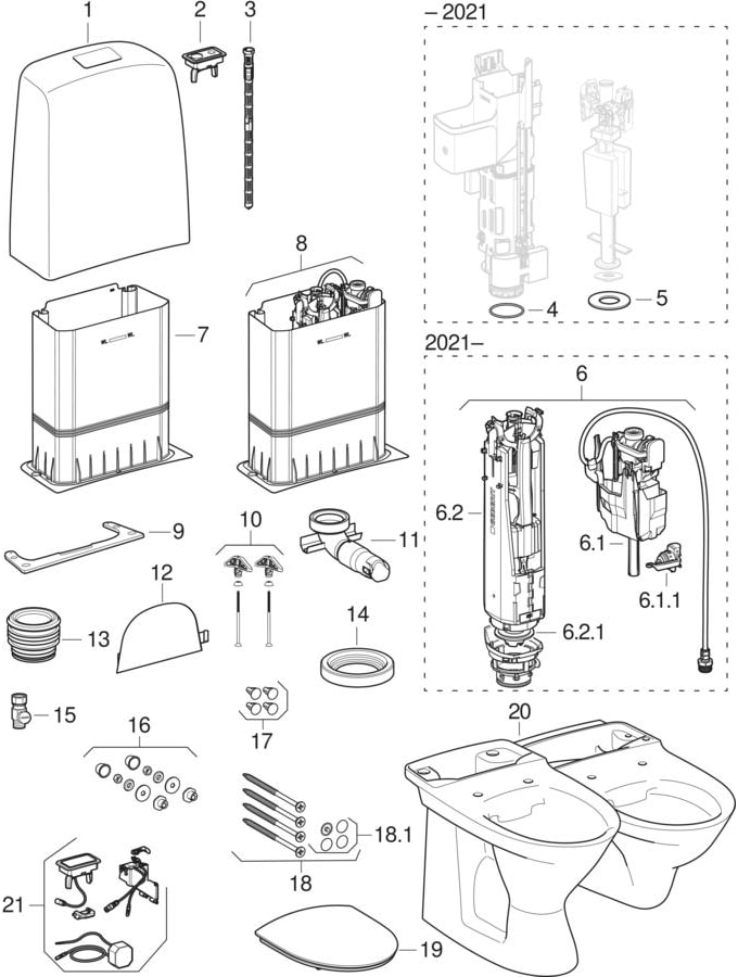 WCs with close-coupled exposed cistern (Ifö/IDO/Porsgrund Spira, Spira 6260, Spira 6261, Spira 6262, Spira 6270, Spira 6293, Spira Art, Spira Art 6240, IDO Standard)