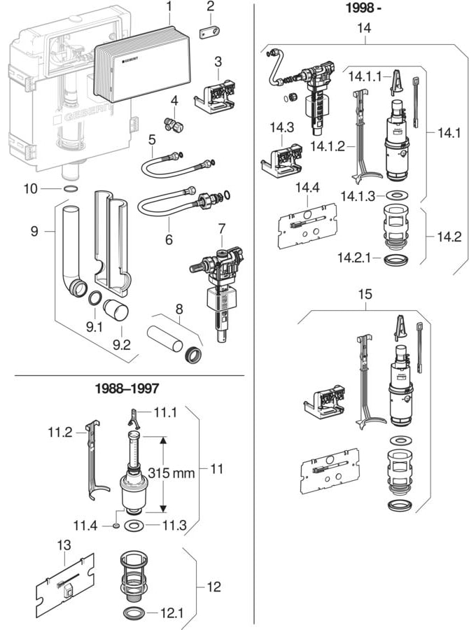 Autoclismos de interior Twinline 12 cm (UP130, 110.800)