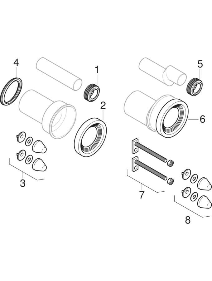 Connector sets for floor-standing WC and wall-hung WC