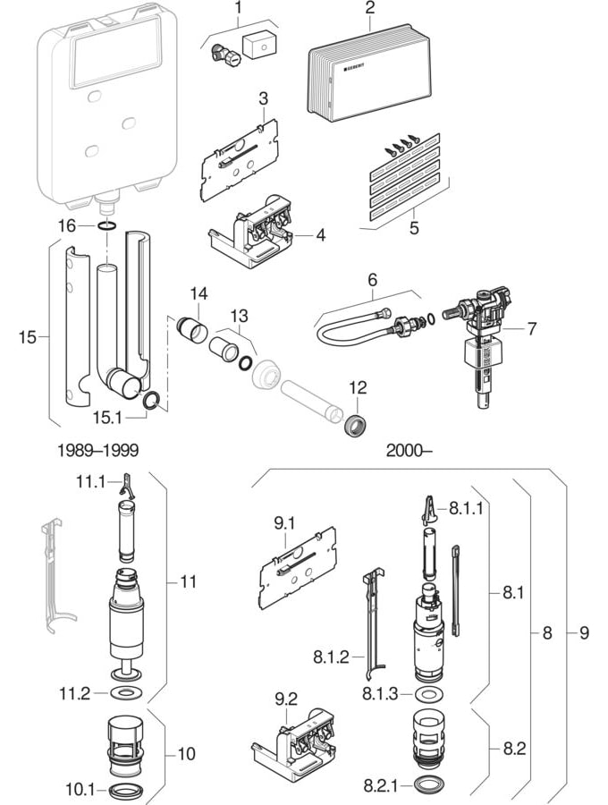 Twinline concealed cisterns 8 cm (UP170, 110.700)