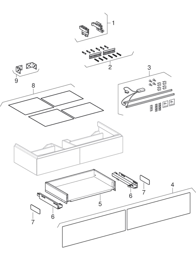 Onderkasten voor wastafel, met twee laden (Geberit Xeno², 420)