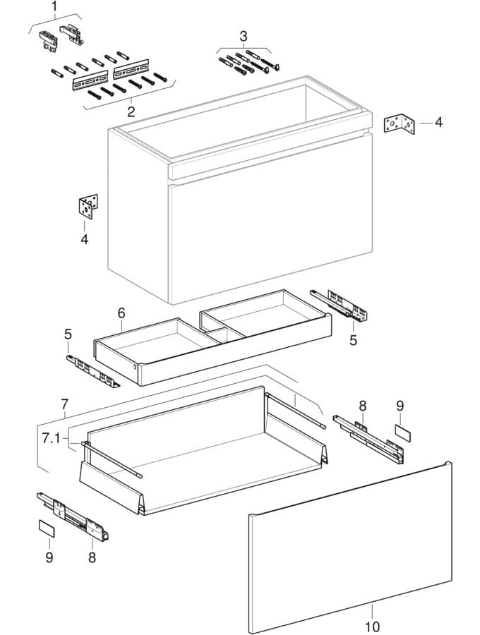 Cabinets for washbasin, with internal drawer (Geberit Renova Nr. 1 Plan, Renova Plan, Prima Style, 320)