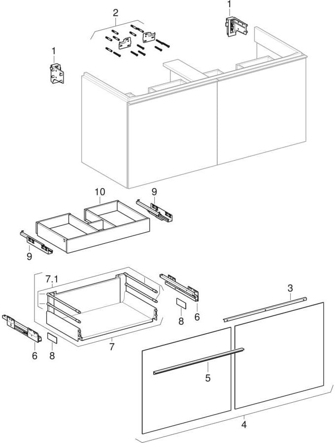 Muebles bajos para lavabo de dos senos, con dos cajones (Geberit Acanto)