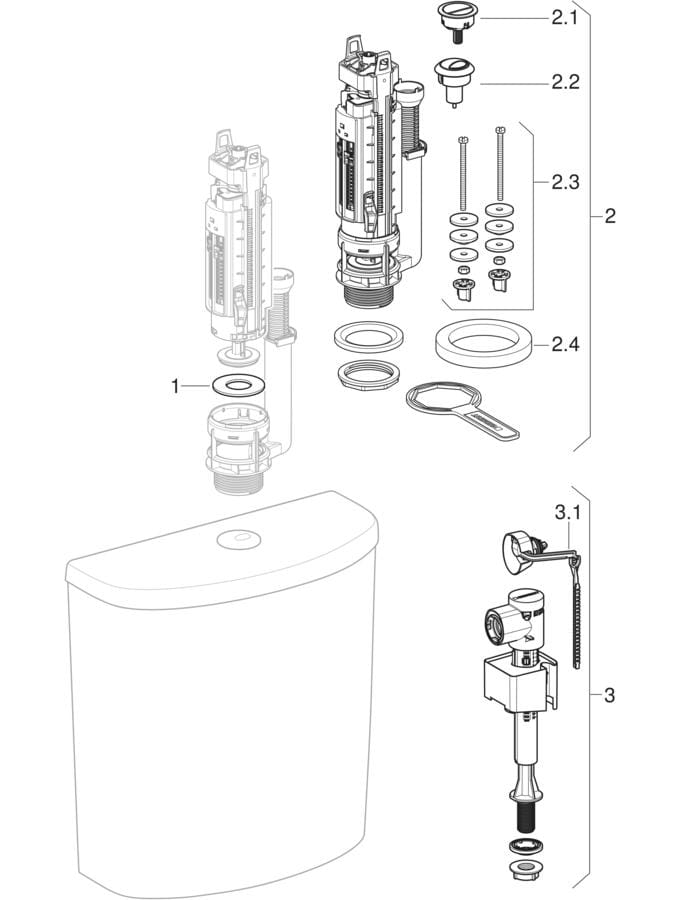 Cisterna vista baja, doble descarga, conexión de suministro inferior (Geberit Abalona, Selnova)
