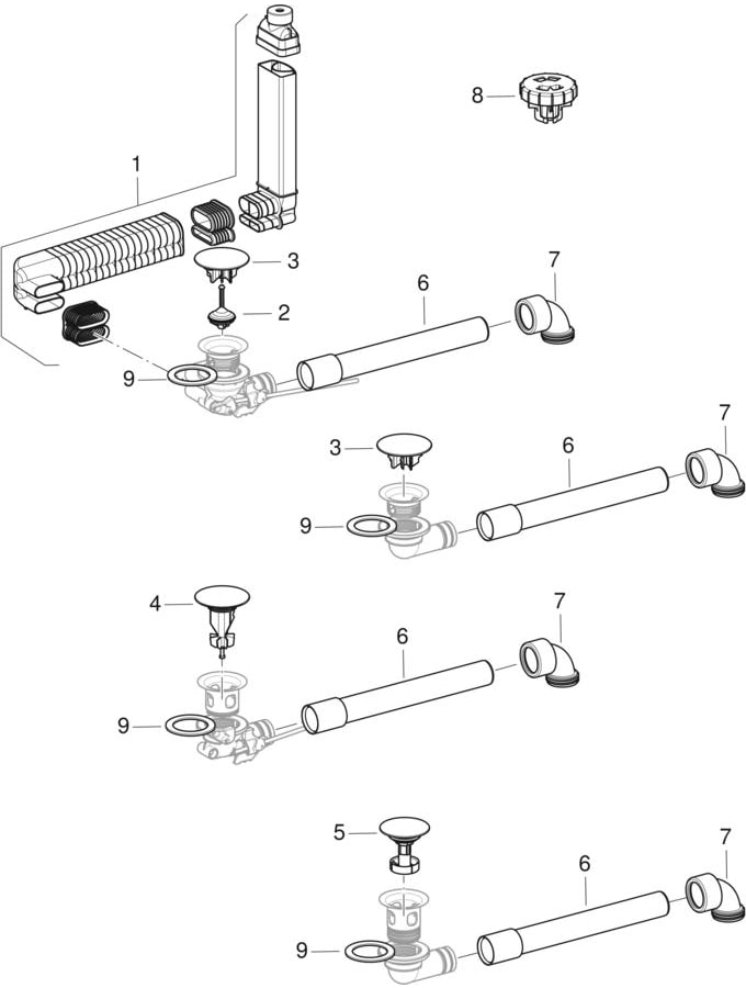 Washbasin connectors, space-saving model