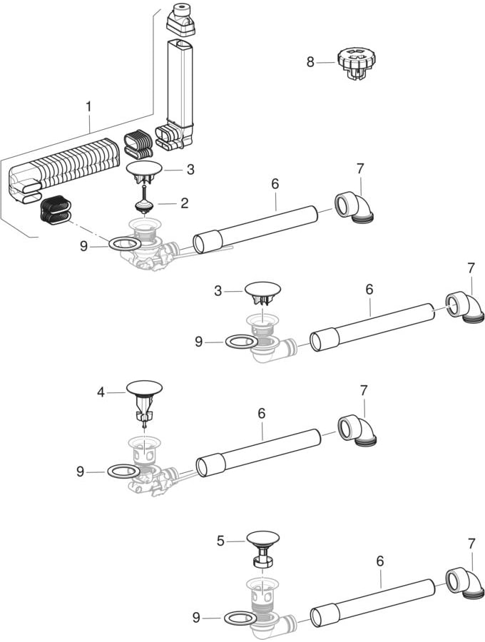 Washbasin connectors, space-saving model