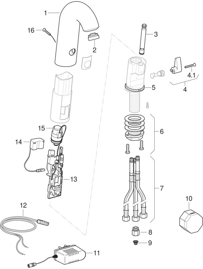 Waschtischarmaturen Typ 60, Netzbetrieb, für Niederdruck