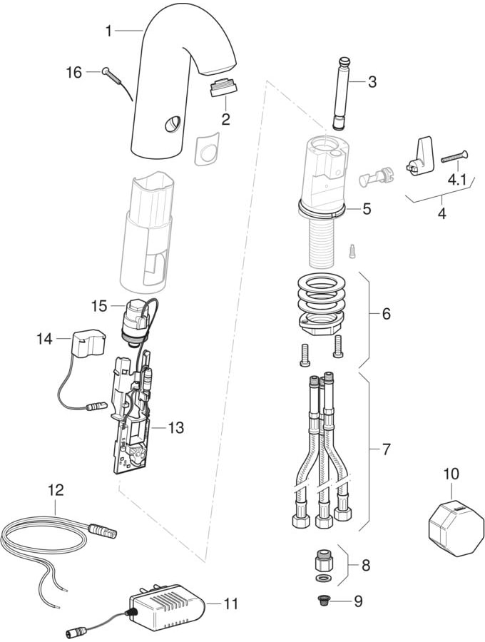 Robinetteries de lavabo type 60, alimentation sur secteur, pour basse pression