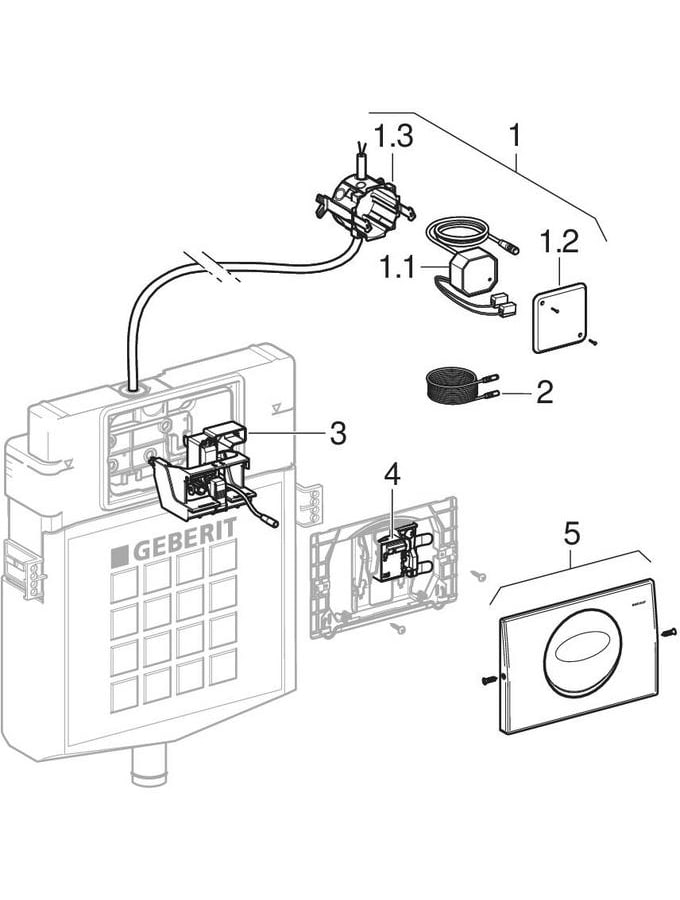 WC flush controls with electronic flush actuation, mains operation, single flush, flush plate Mambo, touchless