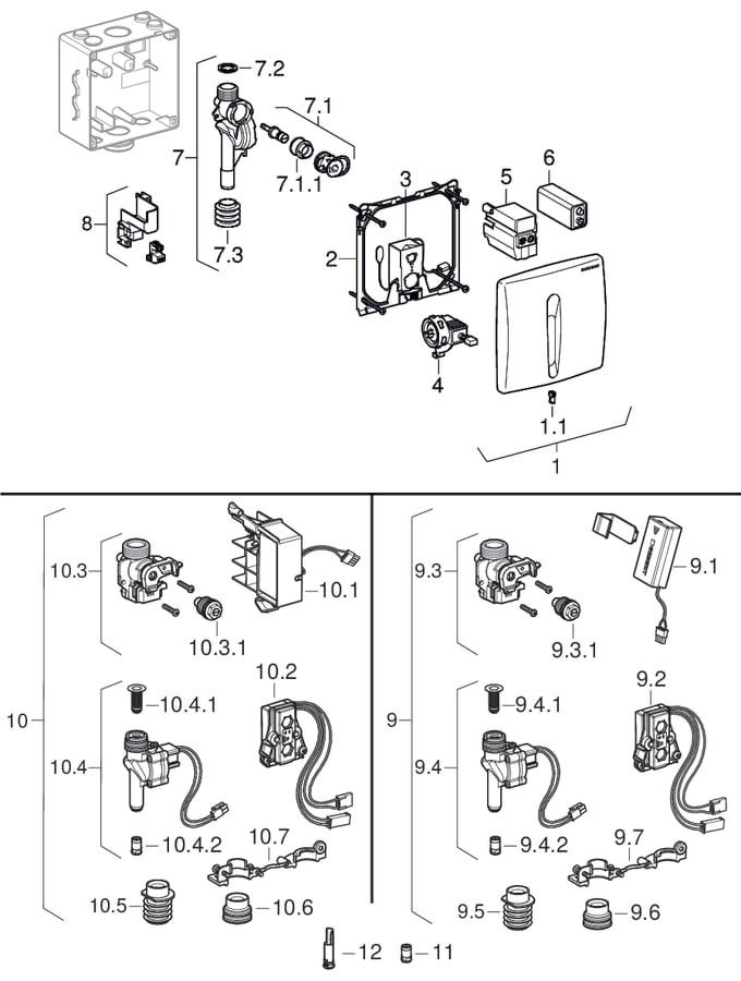 Urinal flush controls with electronic flush actuation, mains operation, cover plate made of plastic, Basic