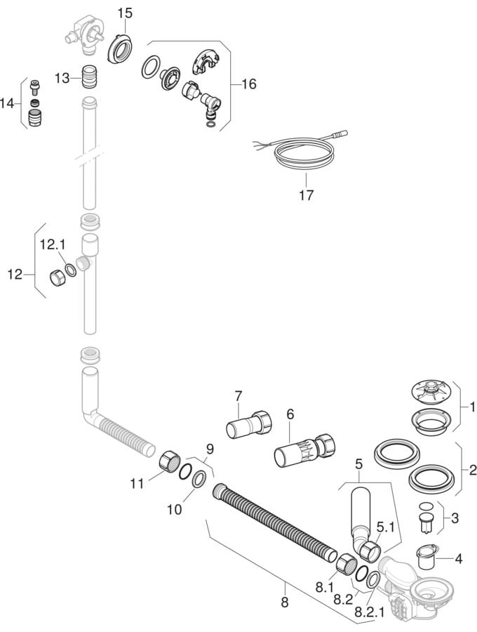 Badewannenabläufe d90, mit Zulauf und Elektroantrieb