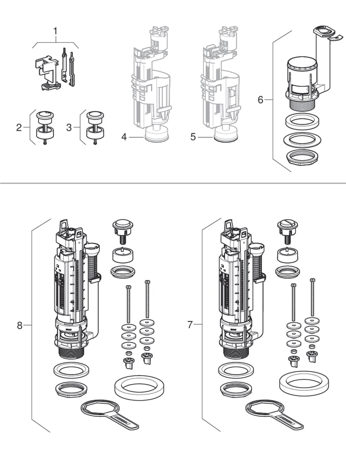 Flush valves type 280, dual flush or stop-and-go flush