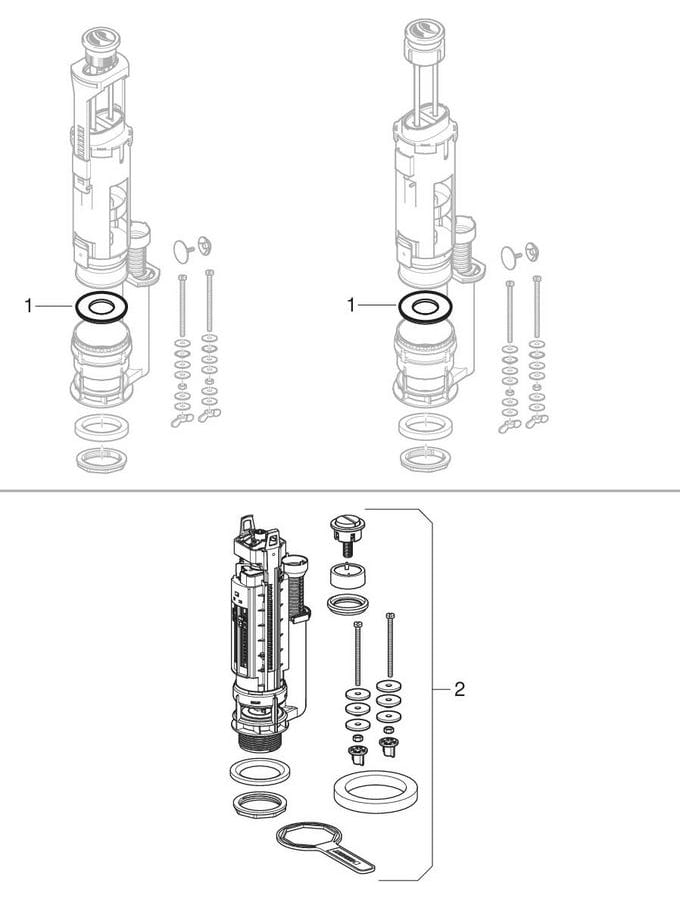 Splakovalni ventili tip 250, dvokoličinsko splakovanje