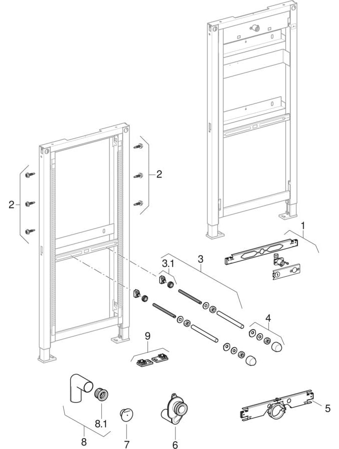 Geberit Duofix frames for urinal, 112 cm