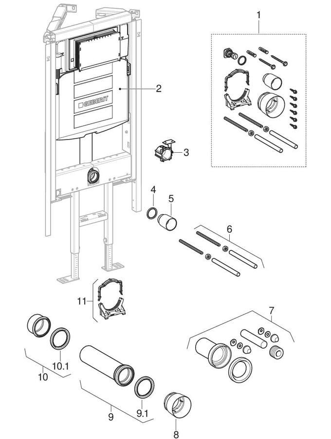 Eléments Geberit Duofix pour WC suspendu, avec réservoir à encastrer 12 cm Sigma, élément d'angle (UP320)
