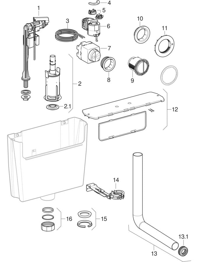 Low-height concealed cisterns