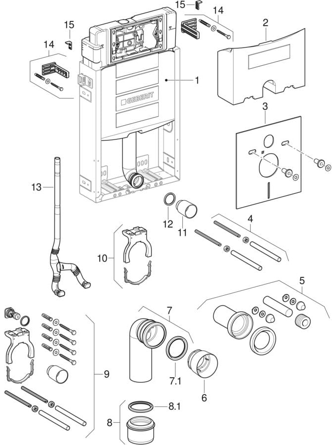 Geberit Kombifix fali WC szerelőelemek, Sigma falsík alatti öblítőtartállyal 12 cm, mélységben állítható (UP320)