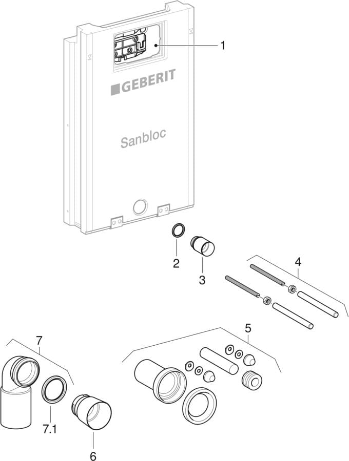Stavebné bloky Geberit Sanbloc pre závesné WC, s podomietkovou splachovacou nádržkou Sigma 12 cm, s montážnym strmeňom (UP300/UP320)