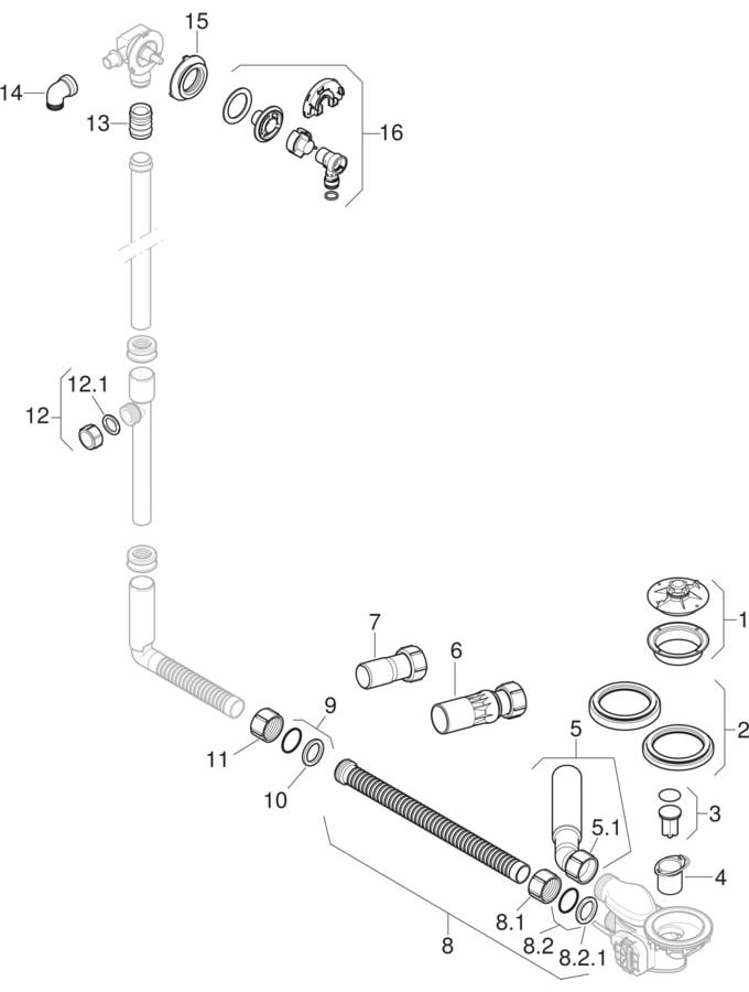 Bathtub drains with turn handle actuation and inlet, d90