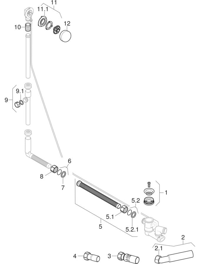 Bathtub drains with turn handle actuation, d52