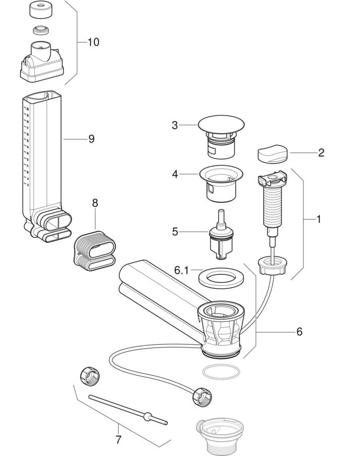Válvulas de lavatório Clou, com acionamento e alavanca e cabo de comando
