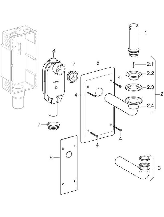 Concealed traps for washbasin, with in-wall cabinet
