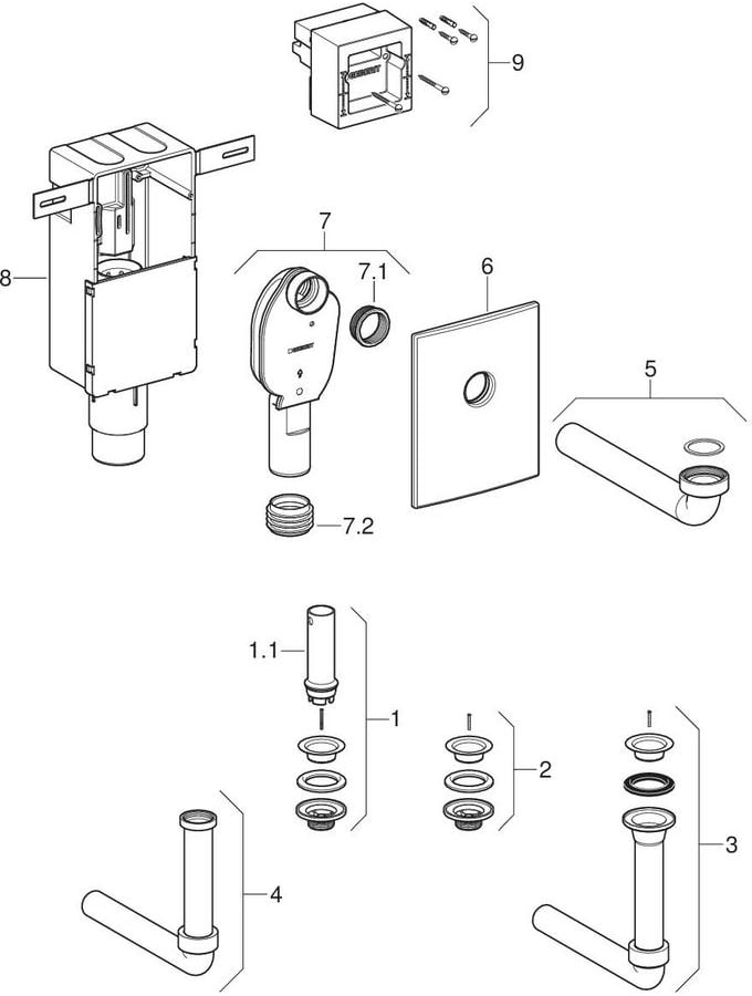 Podometni sifoni za umivalnik, z vgradnim ohišjem in setom za fino montažo