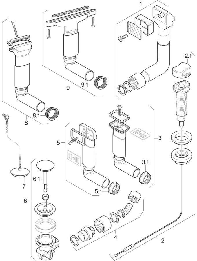 Waste couplings for kitchen sink with overflow and turn handle actuation