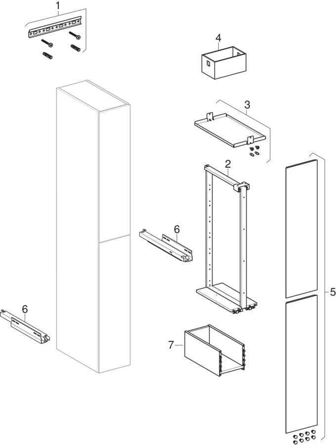 Tall cabinets with two cargoes (Geberit ONE, Acanto, iCon)