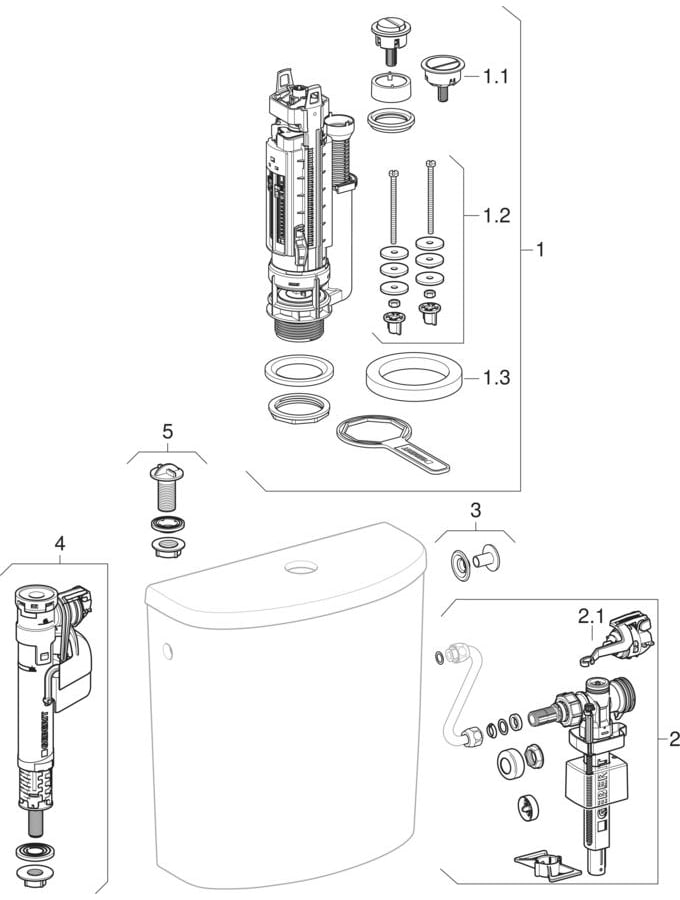 Exposed cisterns, close-coupled (Geberit Arcos, Levada, Opus, Unity, Eternity, Silk)