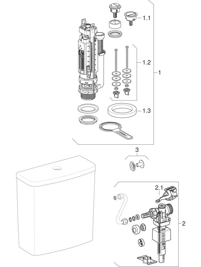 Exposed cisterns, close-coupled, dual flush, lateral water supply connection (Geberit Abalona Square, Selnova Square)