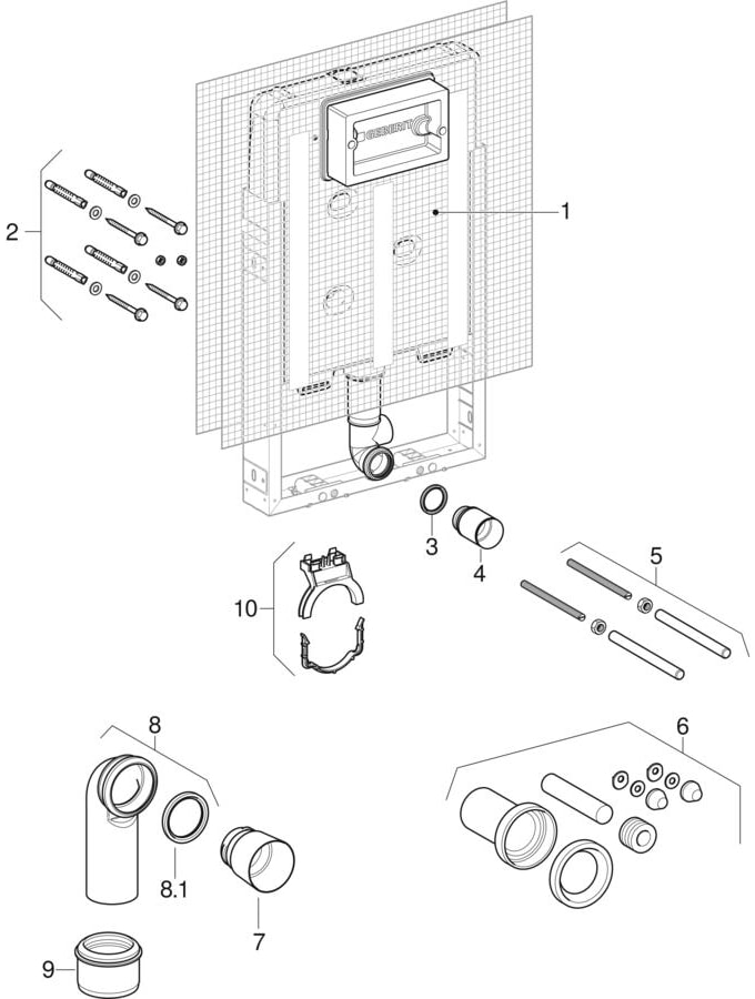 Geberit Kombifix elementai pakabinamas WC puodas, su Delta potinkiniu bakeliu, 8 cm (UP172)