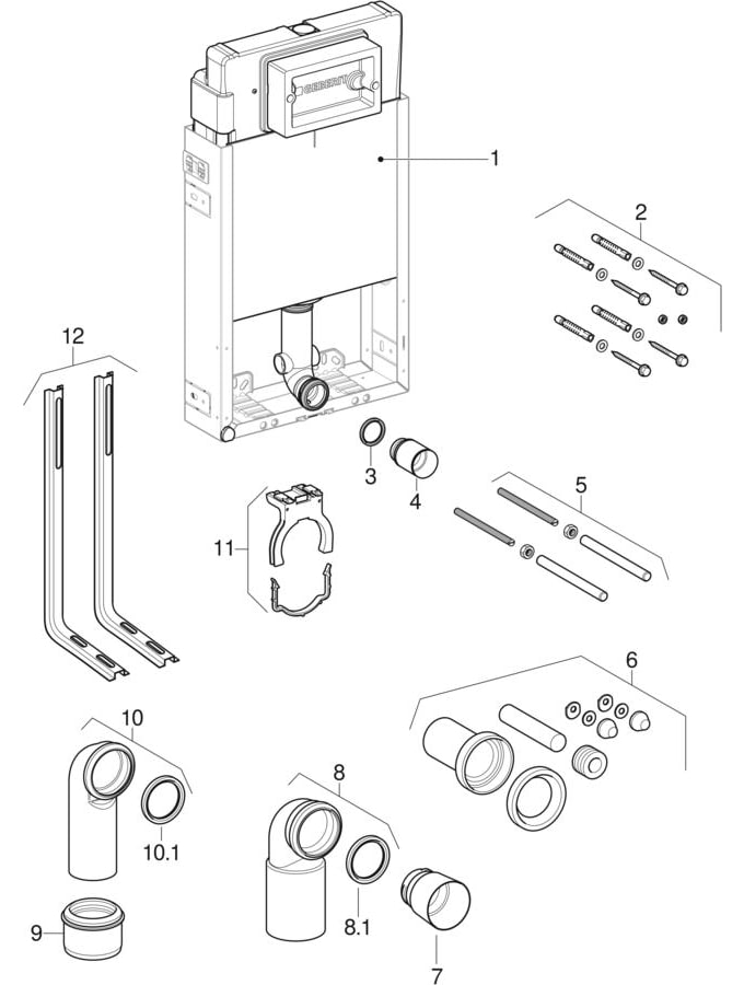 Montážní prvky pro závěsné WC Geberit Kombifix, se splachovací nádržkou pod omítku Delta 12 cm (UP182)