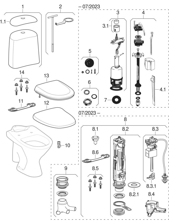 WC-istuimet, joissa on pintahuuhtelusäiliöt paikallaan (IDO/Porsgrund Trevi)