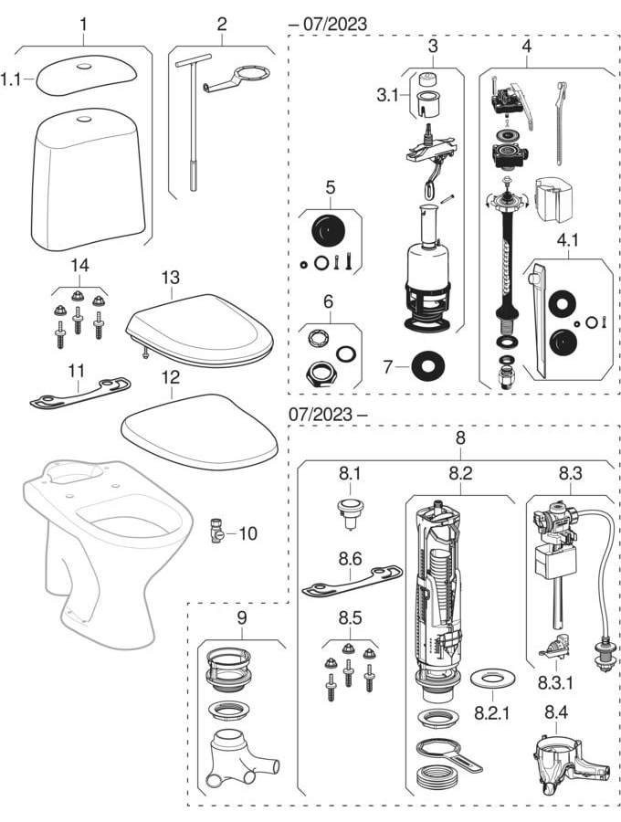 WC-istuimet, joissa on pintahuuhtelusäiliöt paikallaan (IDO/Porsgrund Trevi)