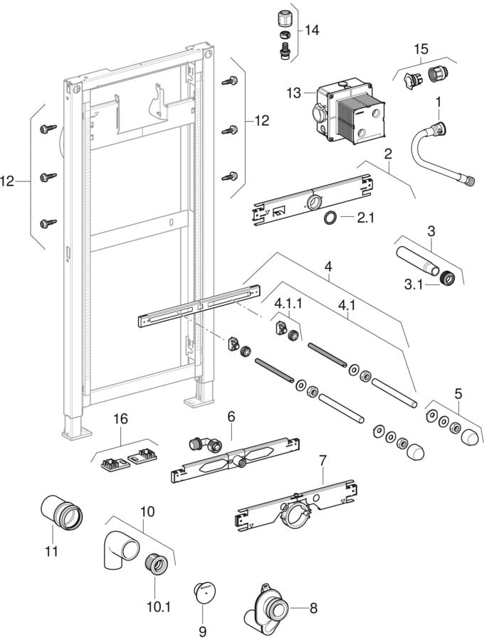 Geberit Duofix frames for urinal, 112–130 cm, universal
