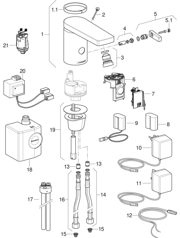 Umivalniške armature tip 186, omrežno delovanje/delovanje na baterije/generatorsko delovanje