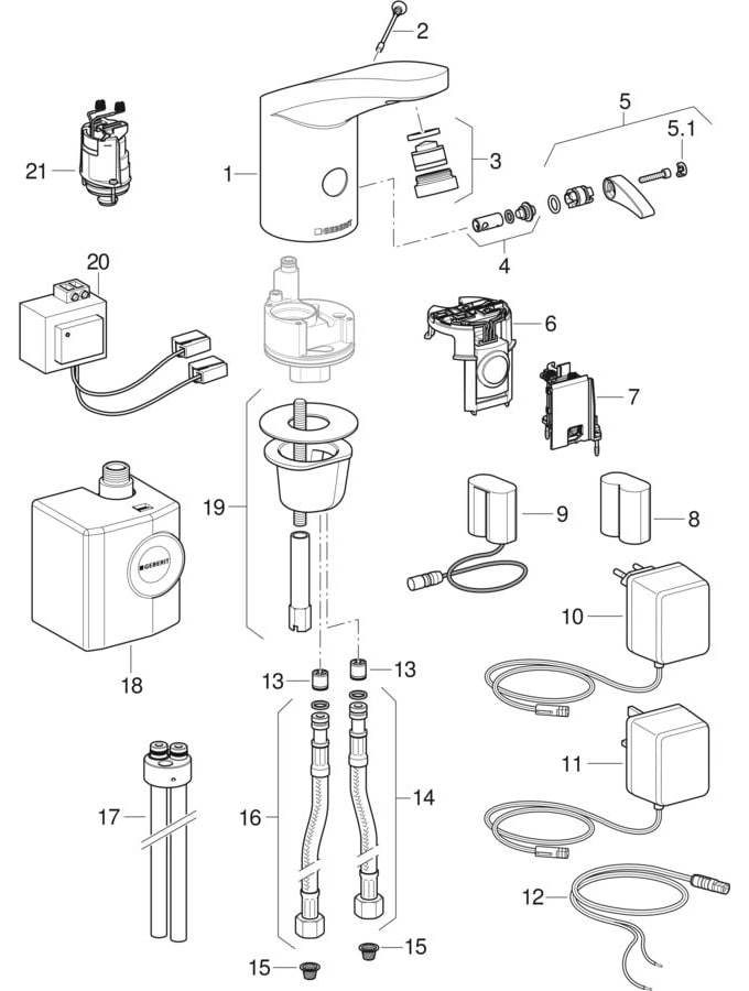 Grifos electrónicos para lavabos serie 185, servicio de red/a batería/a generador