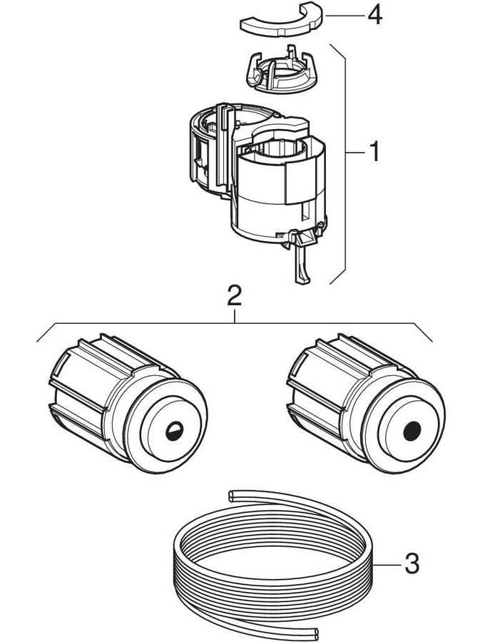 Tualetes podu vadības sistēmas ar pneimatisku skalošanas aktivizāciju, divu režīmu skalošana, zemapmetuma aktuators