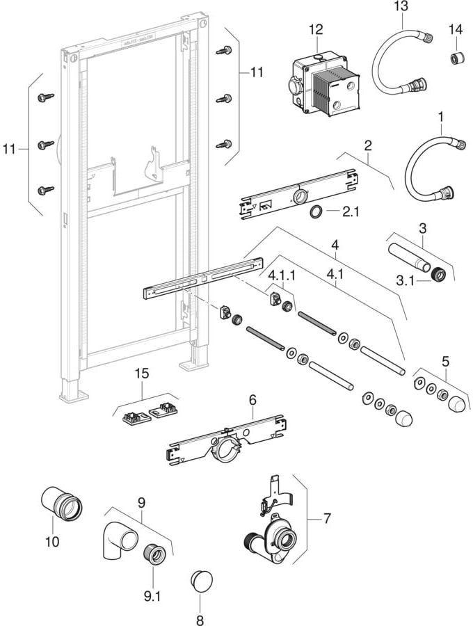 Geberit Duofix frames for urinal, 112–130 cm, universal, for hidden urinal control