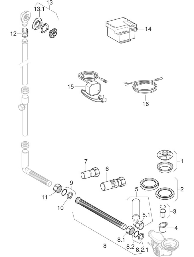 Badewannenabläufe d90, mit Elektroantrieb